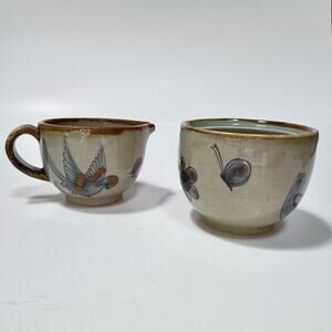 Ken Edwards Tonala Pottery Cream & Sugar Set – Handpainted Vintage Mexico KE